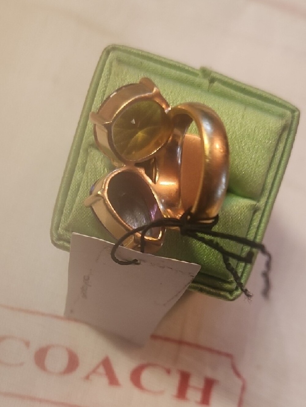 Coach Gold-Tone Ring with Purple and Amber Stones - Picture 7 of 9